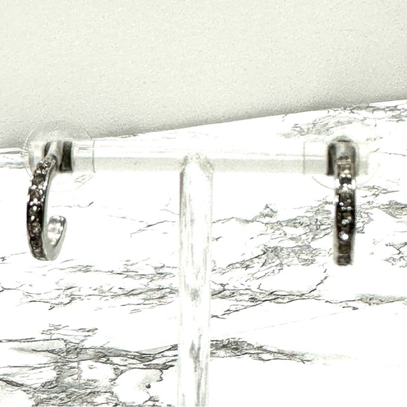 New Silver CZ Crystal Channel Set Semi Hoop Earrings - Picture 3 of 6